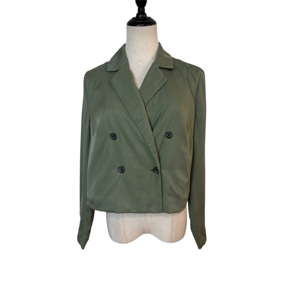 Banana Republic Olive Green Double Breasted Cropped Blazer Sz 6 Minimalist Boxy